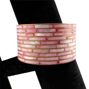 Pink Mother of Pearl Brass Bangle Bracelet